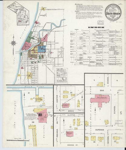 Sanborn Fire Insurance Map from South Haven, Van Buren County, Michigan (1916), Sheet #0001 - Historic Sanborn Fire Insurance Map Print, vintage old map wall art, antique decor, genealogy gift, Michigan Michigan map