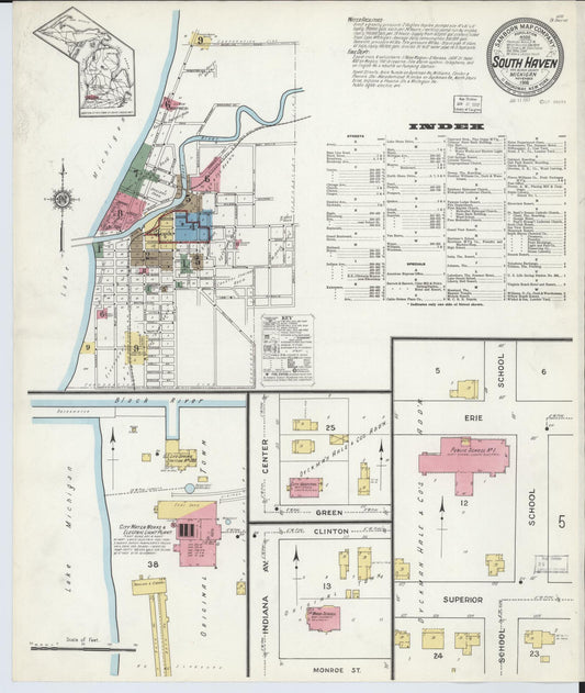 Sanborn Fire Insurance Map from South Haven, Van Buren County, Michigan (1916), Sheet #0001 - Historic Sanborn Fire Insurance Map Print, vintage old map wall art, antique decor, genealogy gift, Michigan Michigan map