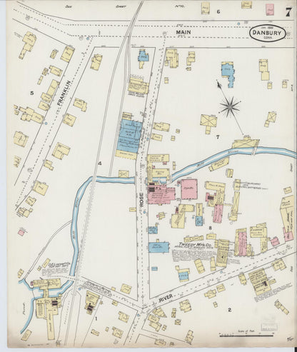 Sanborn Fire Insurance Map from Danbury, Fairfield County, Connecticut (1889), Sheet #0007 - Complete Map Set gallery image, historic Sanborn map, vintage wall art, Connecticut Connecticut