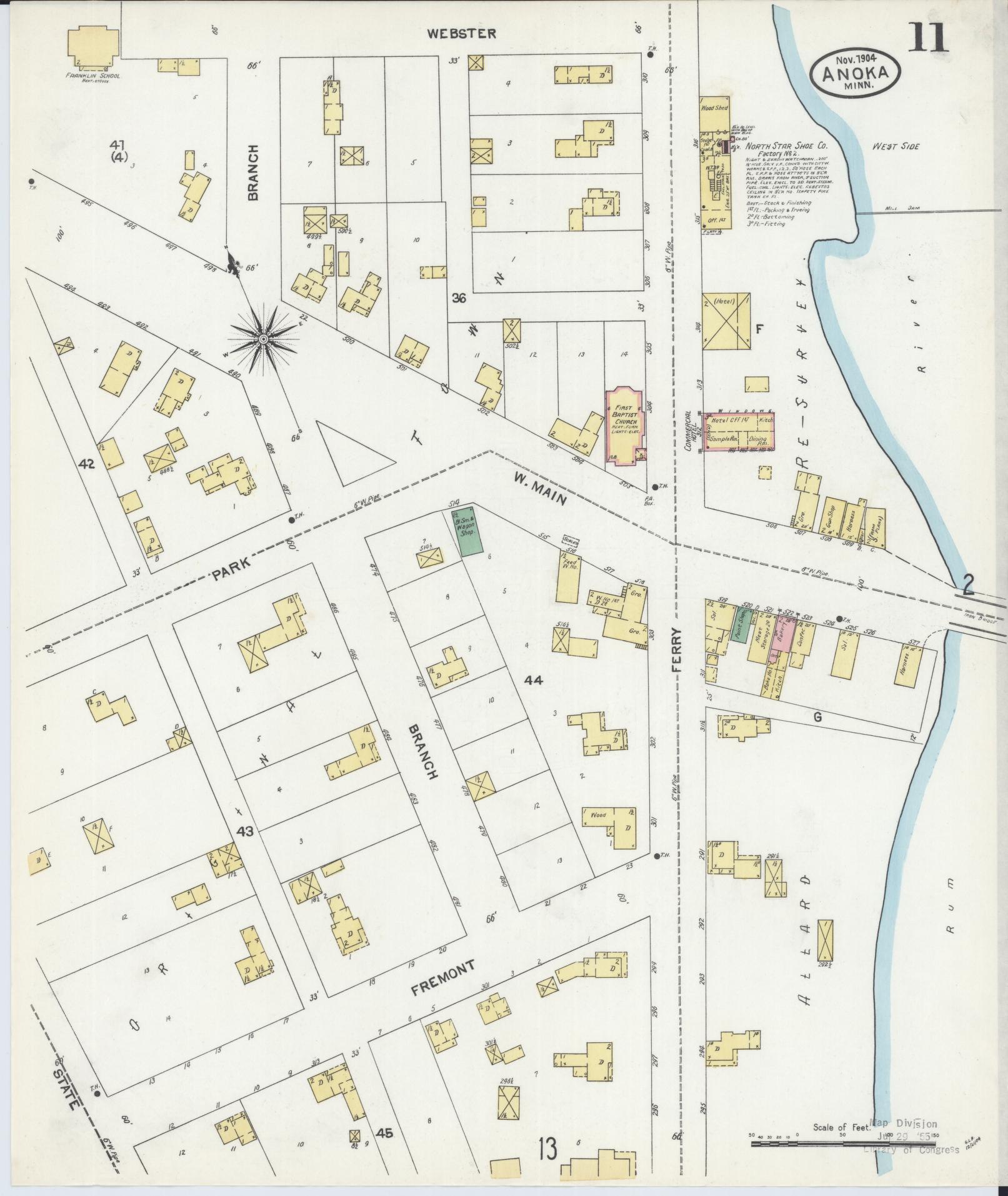 Sanborn Fire Insurance Map from Anoka, Anoka County, Minnesota (1904), Sheet #0011 - Complete Map Set gallery image, historic Sanborn map, vintage wall art, Minnesota Minnesota