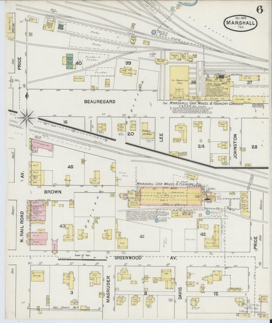 Sanborn Fire Insurance Map from Marshall, Harrison County, Texas (1889), Sheet #0006 - Historic Sanborn Fire Insurance Map Print, vintage old map wall art, antique decor, genealogy gift, Texas Texas map