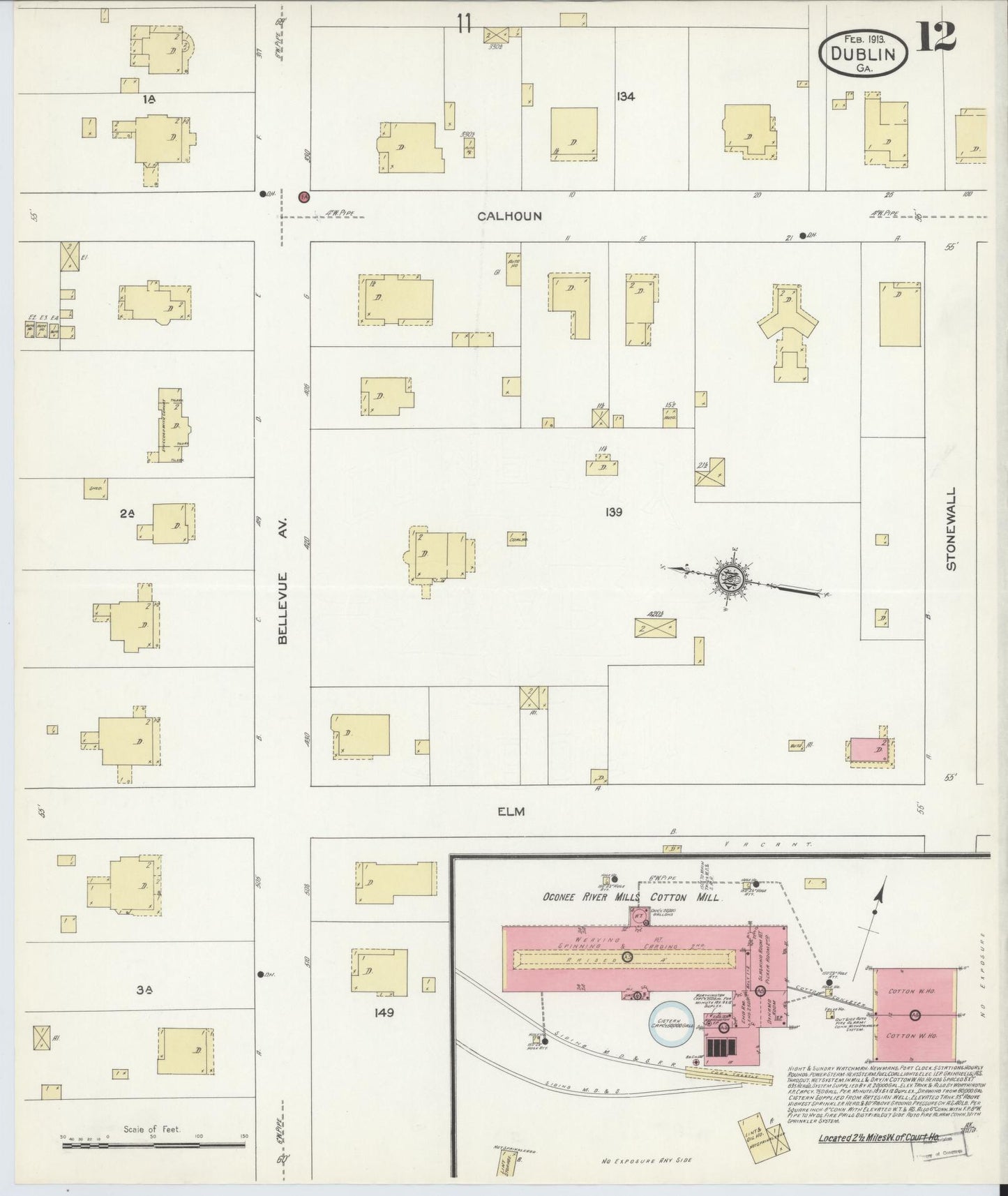Sanborn Fire Insurance Map from Dublin, Laurens County, Georgia (1913), Sheet #0012 - Historic Sanborn Fire Insurance Map Print, vintage old map wall art, antique decor, genealogy gift, Georgia Georgia map