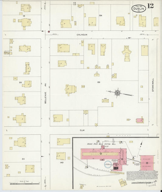 Sanborn Fire Insurance Map from Dublin, Laurens County, Georgia (1913), Sheet #0012 - Historic Sanborn Fire Insurance Map Print, vintage old map wall art, antique decor, genealogy gift, Georgia Georgia map