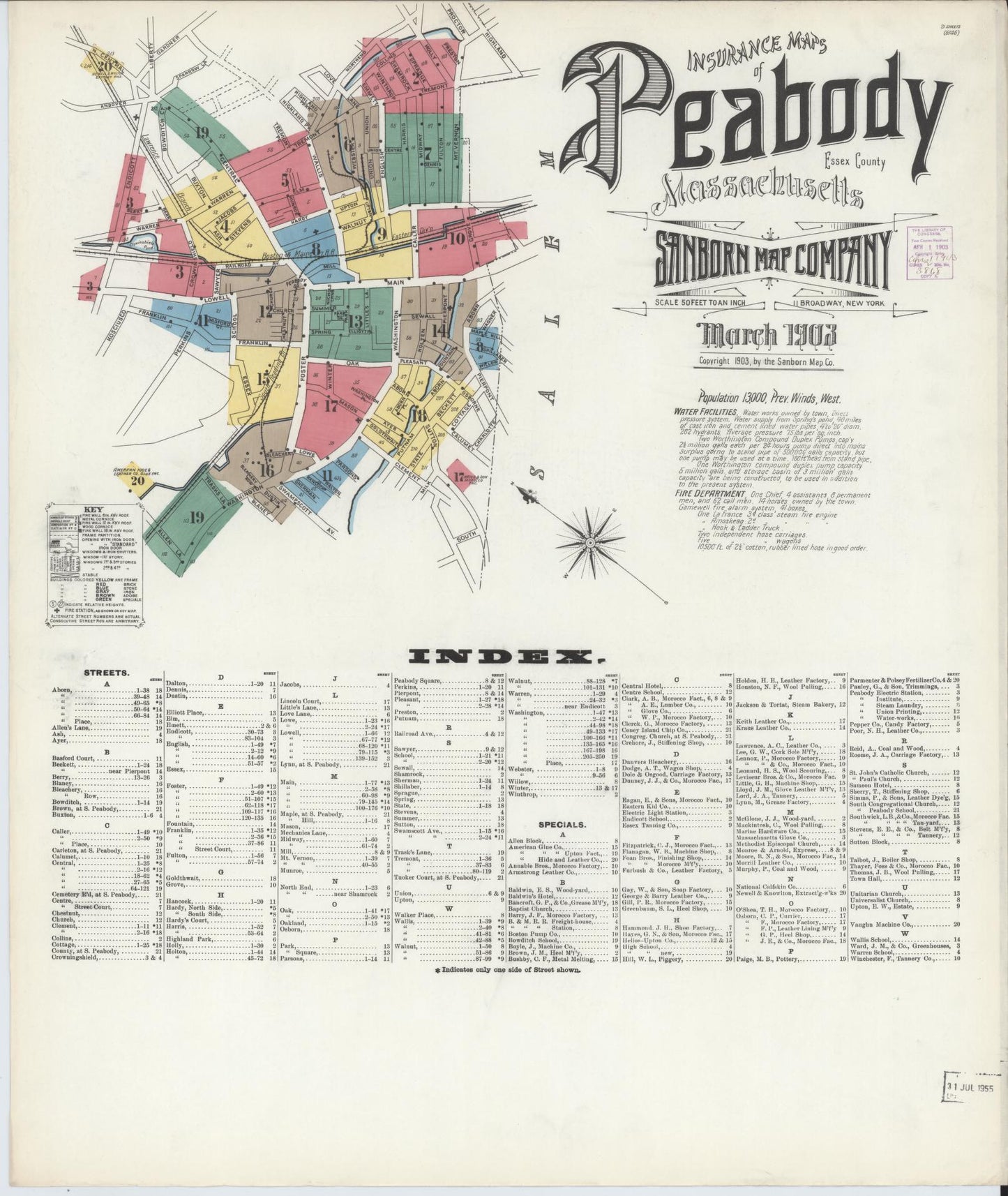 Sanborn Fire Insurance Map from Peabody, Essex County, Massachusetts. (1903) – Historic Sanborn Fire Insurance Map Print