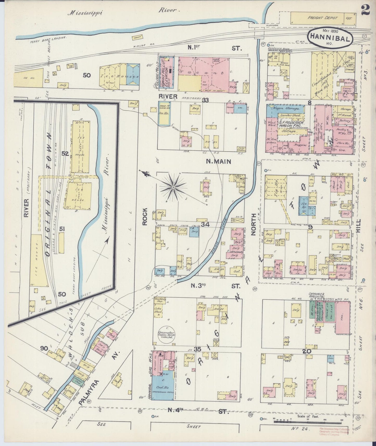 Sanborn Fire Insurance Map from Hannibal, Marion County, Missouri (1890), Sheet #0002 - Complete Map Set gallery image, historic Sanborn map, vintage wall art, Missouri Missouri