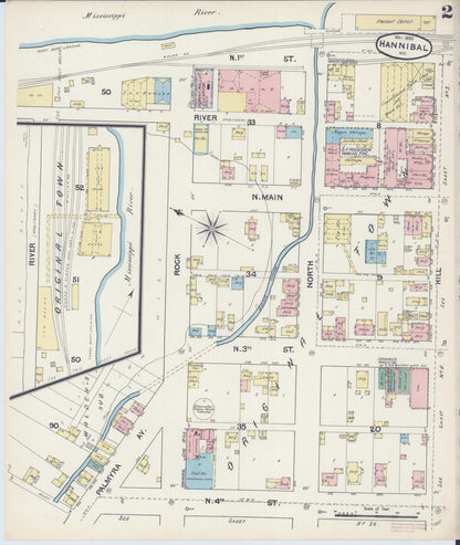 Sanborn Fire Insurance Map from Hannibal, Marion County, Missouri (1890), Sheet #0002 - Complete Map Set gallery image, historic Sanborn map, vintage wall art, Missouri Missouri