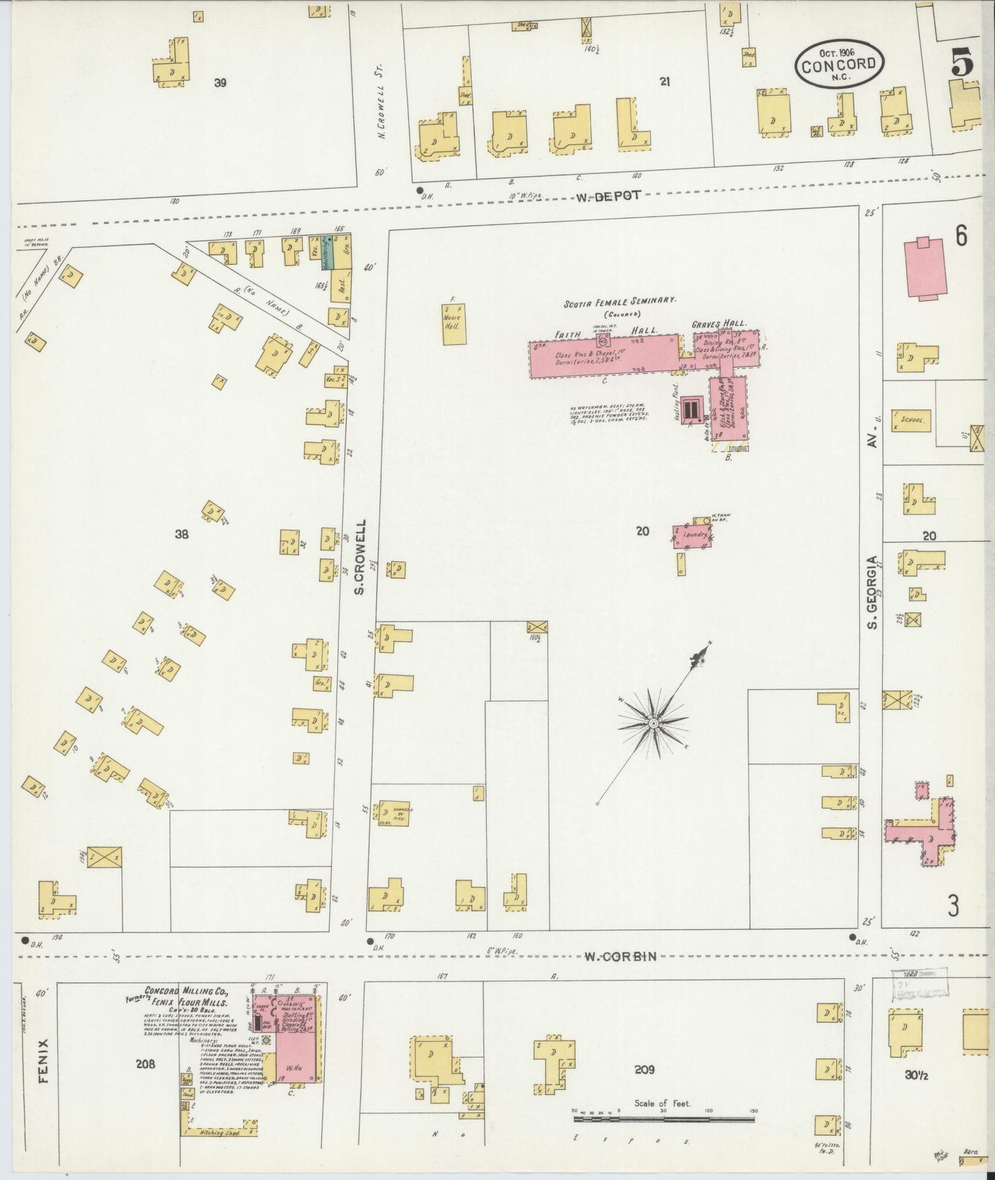 Sanborn Fire Insurance Map from Concord, Cabarrus County, North Carolina (1906), Sheet #0005 - Complete Map Set gallery image, historic Sanborn map, vintage wall art, North Carolina North Carolina