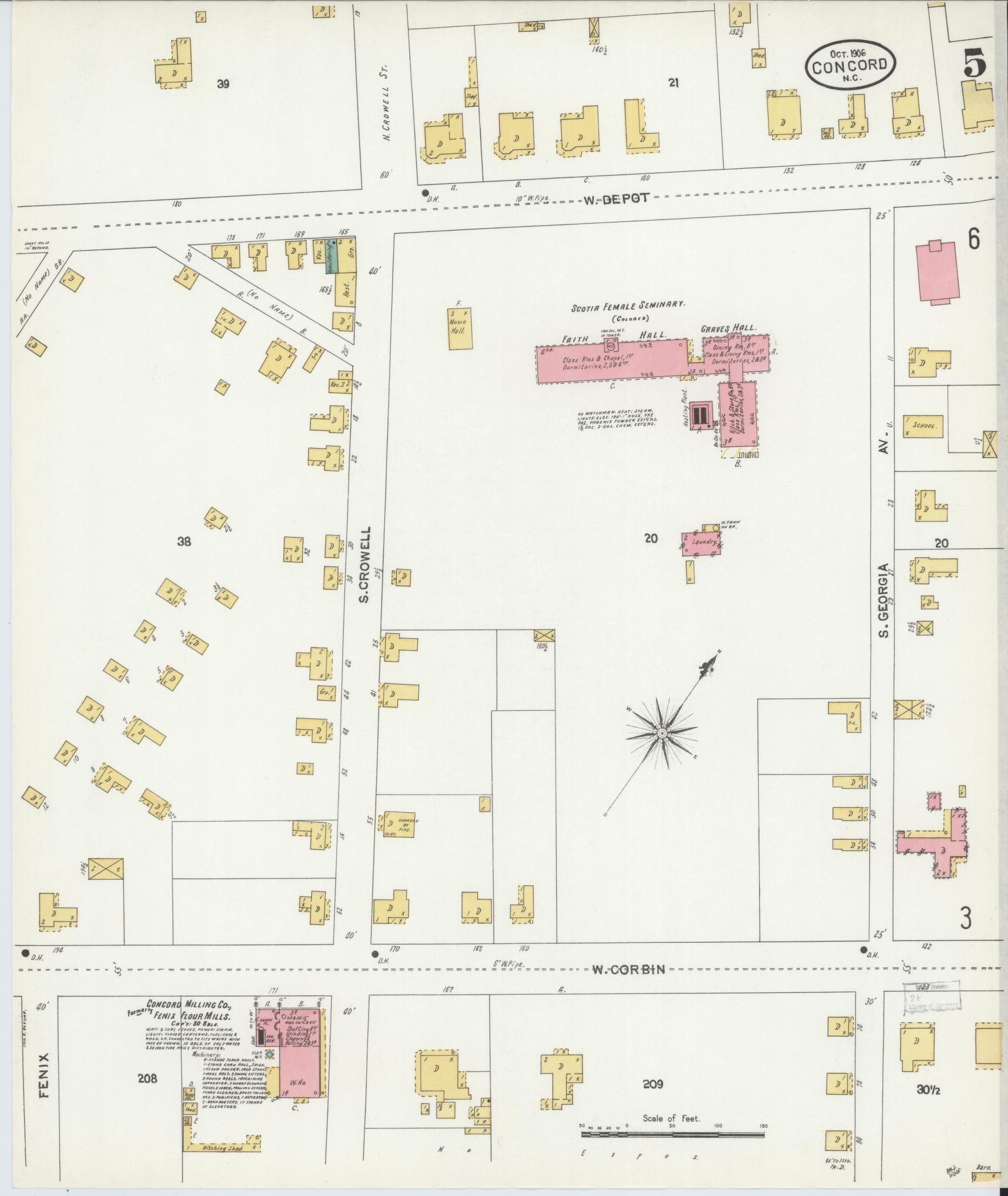 Sanborn Fire Insurance Map from Concord, Cabarrus County, North Carolina (1906), Sheet #0005 - Complete Map Set gallery image, historic Sanborn map, vintage wall art, North Carolina North Carolina