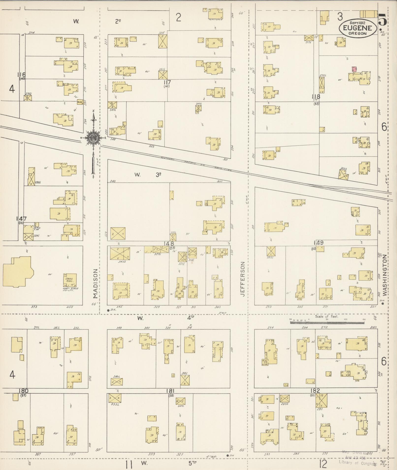 Sanborn Fire Insurance Map from Eugene, Lane County, Oregon (1912), Sheet #0005 - Historic Sanborn Fire Insurance Map Print, vintage old map wall art, antique decor, genealogy gift, Oregon Oregon map