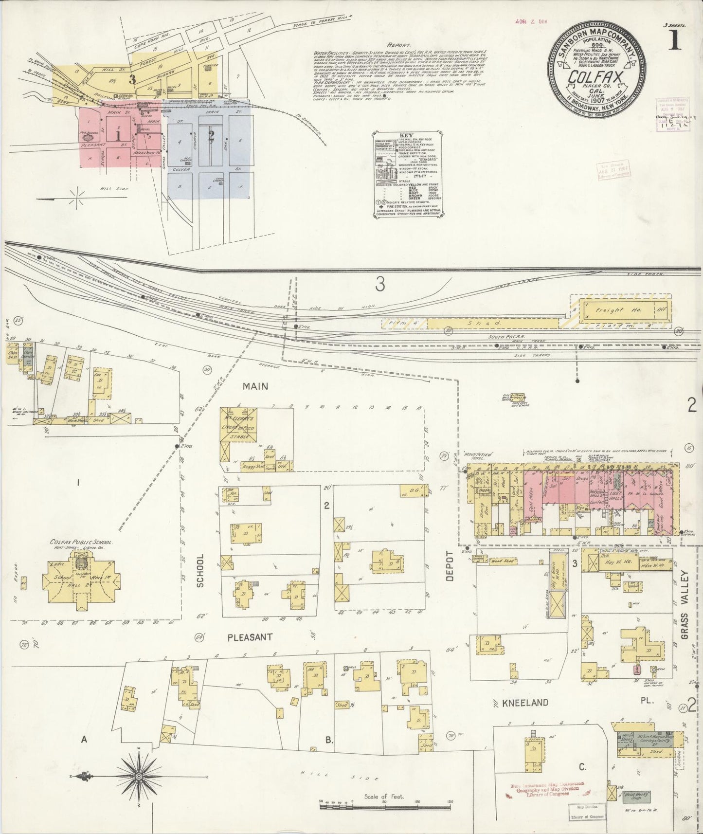 Sanborn Fire Insurance Map from Colfax, Placer County, California (1907), Sheet #0001 - Complete Map Set gallery image, historic Sanborn map, vintage wall art, California California