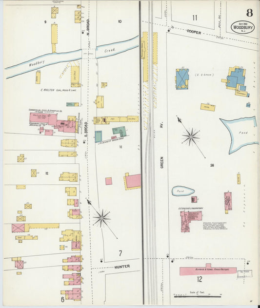 Sanborn Fire Insurance Map from Woodbury, Gloucester County, New Jersey (1902), Sheet #0008 - Historic Sanborn Fire Insurance Map Print, vintage old map wall art, antique decor, genealogy gift, New Jersey New Jersey map
