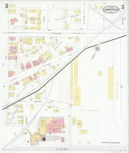 Sanborn Fire Insurance Map from Lawrenceburg, Dearborn County, Indiana (1931), Sheet #0005 - Historic Sanborn Fire Insurance Map Print, vintage old map wall art, antique decor, genealogy gift, Indiana Indiana map