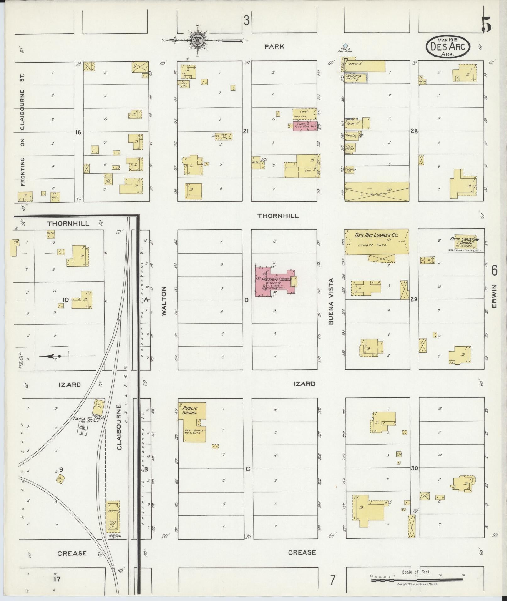 Sanborn Fire Insurance Map from Des Arc, Prarrie County, Arkansas (1918), Sheet #0005 - Complete Map Set gallery image, historic Sanborn map, vintage wall art, Arkansas Arkansas