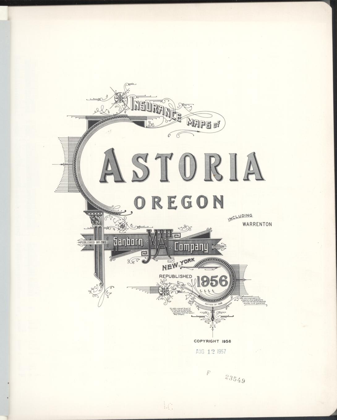 Sanborn Fire Insurance Map from Astoria, Clatsop County, Oregon (1956), Sheet #0001 - Historic Sanborn Fire Insurance Map Print, vintage old map wall art, antique decor, genealogy gift, Oregon Oregon map