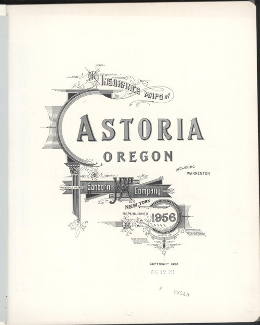 Sanborn Fire Insurance Map from Astoria, Clatsop County, Oregon (1956), Sheet #0001 - Historic Sanborn Fire Insurance Map Print, vintage old map wall art, antique decor, genealogy gift, Oregon Oregon map