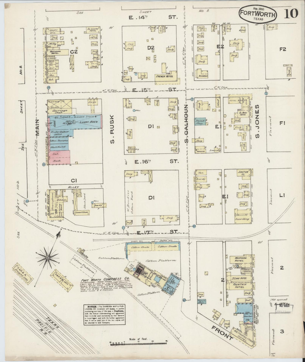 Sanborn Fire Insurance Map from Fort Worth, Tarrant County, Texas (1885), Sheet #0010 - Complete Map Set gallery image, historic Sanborn map, vintage wall art, Texas Texas