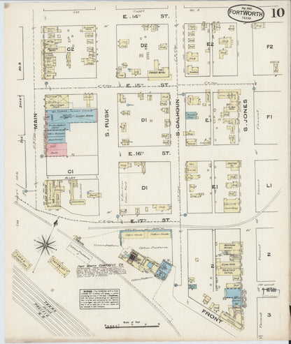 Sanborn Fire Insurance Map from Fort Worth, Tarrant County, Texas (1885), Sheet #0010 - Complete Map Set gallery image, historic Sanborn map, vintage wall art, Texas Texas