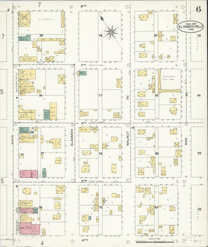 Sanborn Fire Insurance Map from Klamath Falls, Klamath County, Oregon (1907), Sheet #0006 - Complete Map Set gallery image, historic Sanborn map, vintage wall art, Oregon Oregon