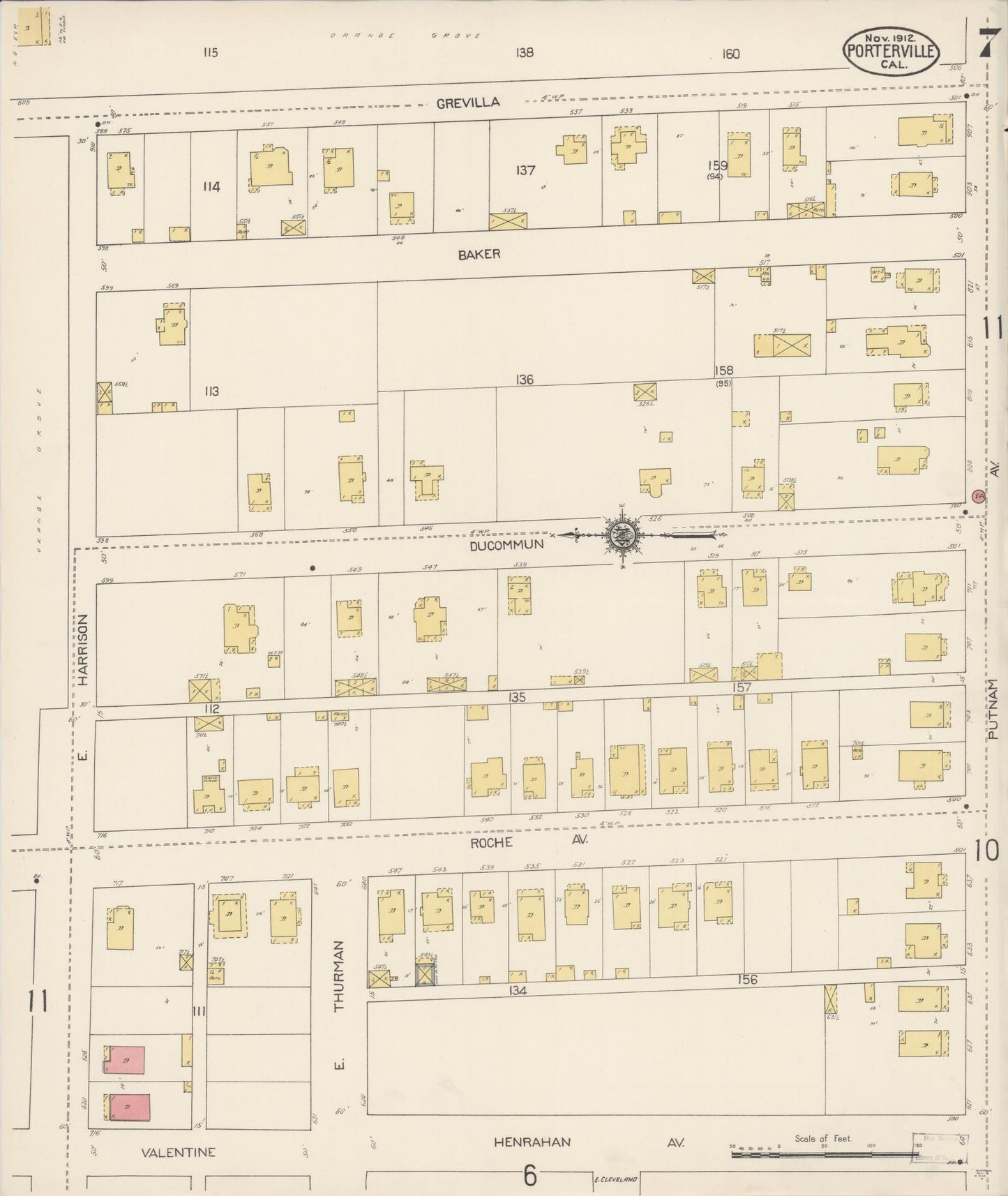Sanborn Fire Insurance Map from Porterville, Tulare County, California (1912), Sheet #0007 - Complete Map Set gallery image, historic Sanborn map, vintage wall art, California California
