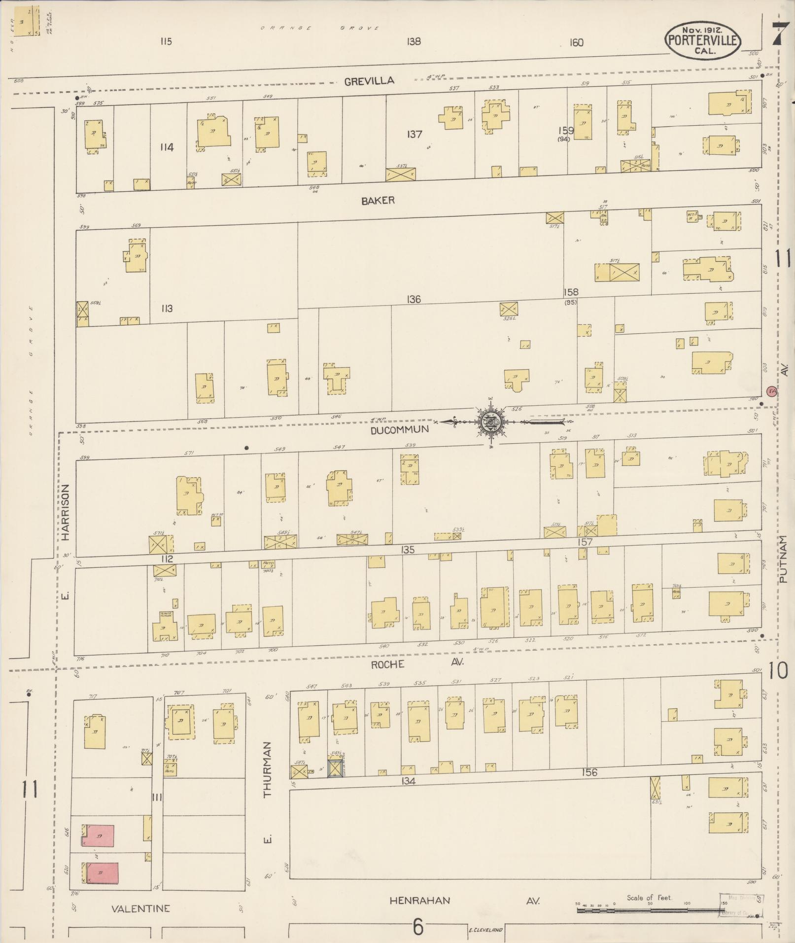 Sanborn Fire Insurance Map from Porterville, Tulare County, California (1912), Sheet #0007 - Complete Map Set gallery image, historic Sanborn map, vintage wall art, California California
