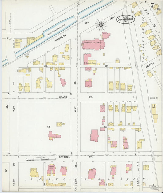 Sanborn Fire Insurance Map from Connersville, Fayette County, Indiana (1901), Sheet #0007 - Historic Sanborn Fire Insurance Map Print, vintage old map wall art, antique decor, genealogy gift, Indiana Indiana map