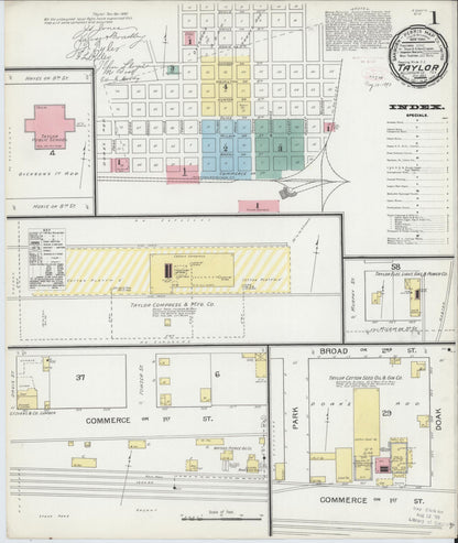 Sanborn Fire Insurance Map from Taylor, Williamson County, Texas (1893), Sheet #0001 - Complete Map Set gallery image, historic Sanborn map, vintage wall art, Texas Texas