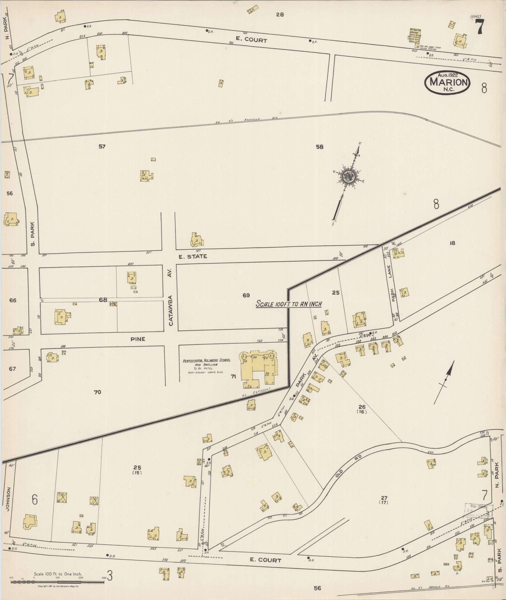 Sanborn Fire Insurance Map from Marion, Mcdowell County, North Carolina (1922), Sheet #0007 - Complete Map Set gallery image, historic Sanborn map, vintage wall art, North Carolina North Carolina