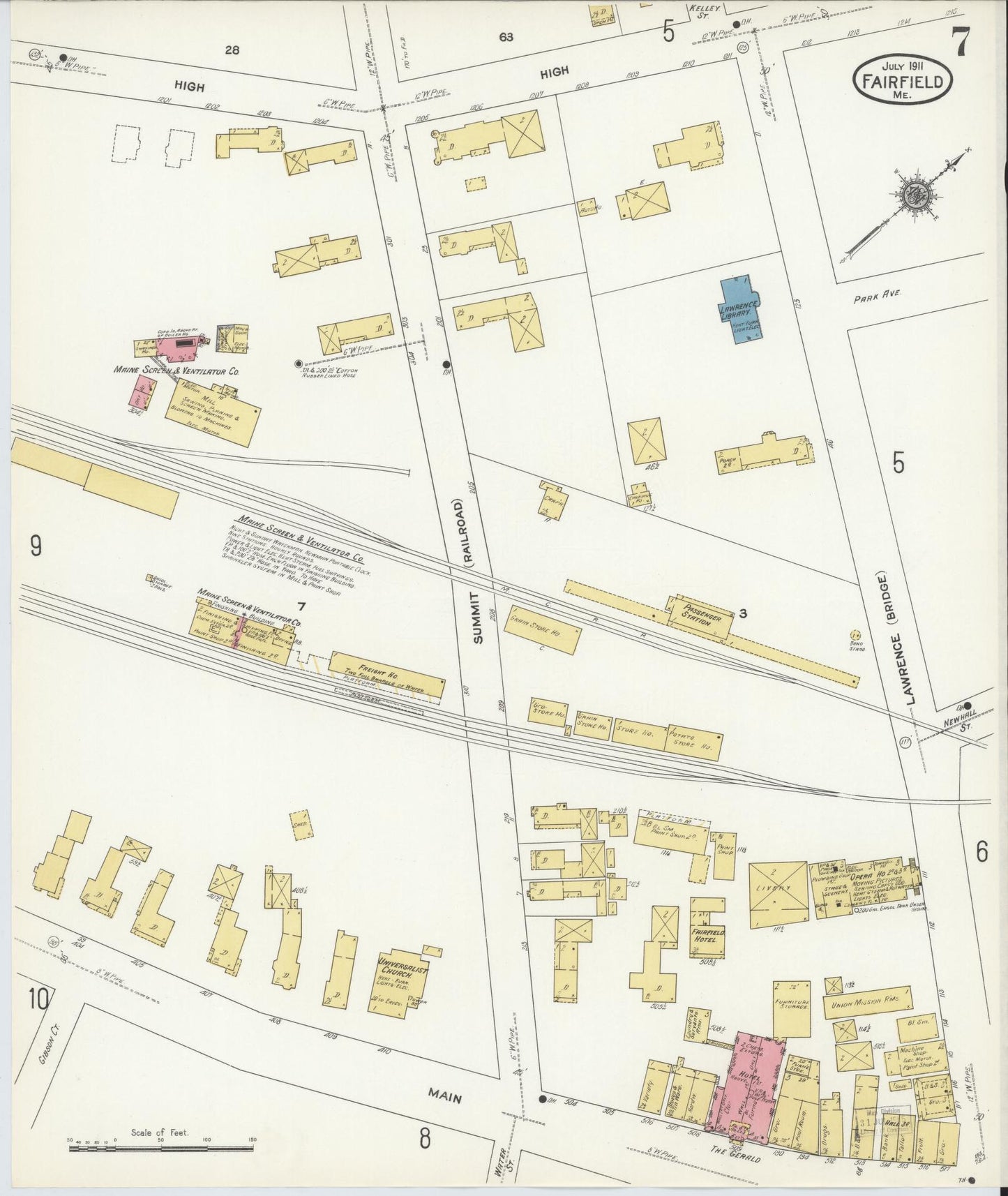 Sanborn Fire Insurance Map from Fairfield, Somerset County, Maine (1911), Sheet #0007 - Historic Sanborn Fire Insurance Map Print, vintage old map wall art, antique decor, genealogy gift, Maine Maine map