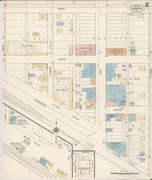 Sanborn Fire Insurance Map from Torrington, Goshen County, Wyoming (1918), Sheet #0002 - Historic Sanborn Fire Insurance Map Print, vintage old map wall art, antique decor, genealogy gift, Wyoming Wyoming map