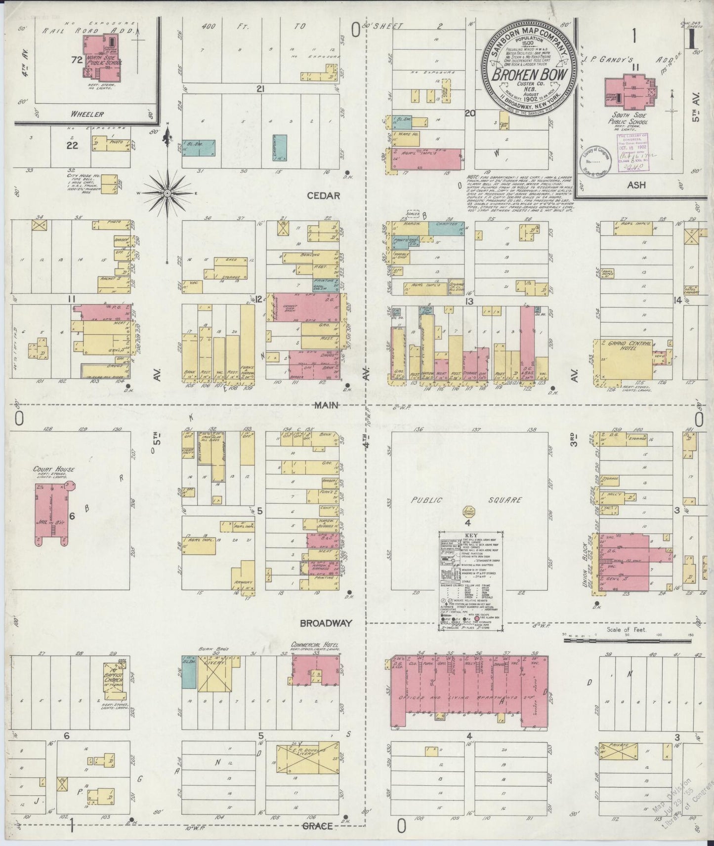Sanborn Fire Insurance Map from Broken Bow, Custer County, Nebraska (1902), Sheet #0001 - Historic Sanborn Fire Insurance Map Print, vintage old map wall art, antique decor, genealogy gift, Nebraska Nebraska map
