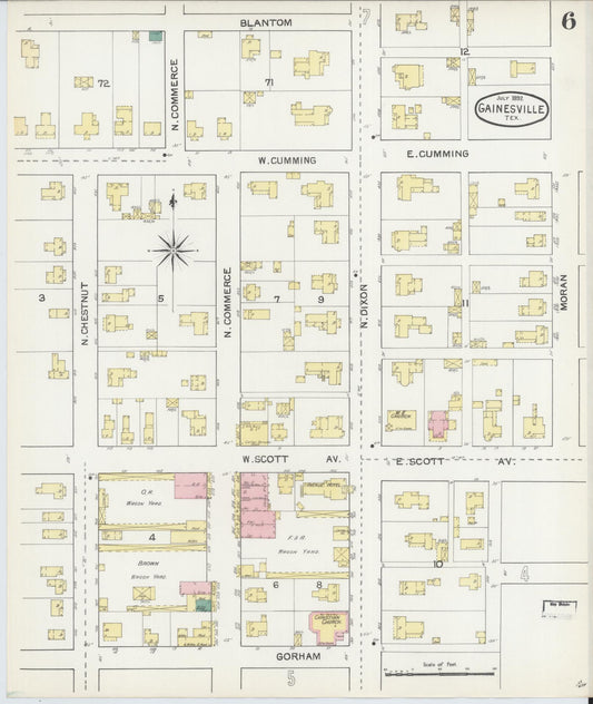Sanborn Fire Insurance Map from Gainesville, Cooke County, Texas (1892), Sheet #0006 - Historic Sanborn Fire Insurance Map Print, vintage old map wall art, antique decor, genealogy gift, Texas Texas map