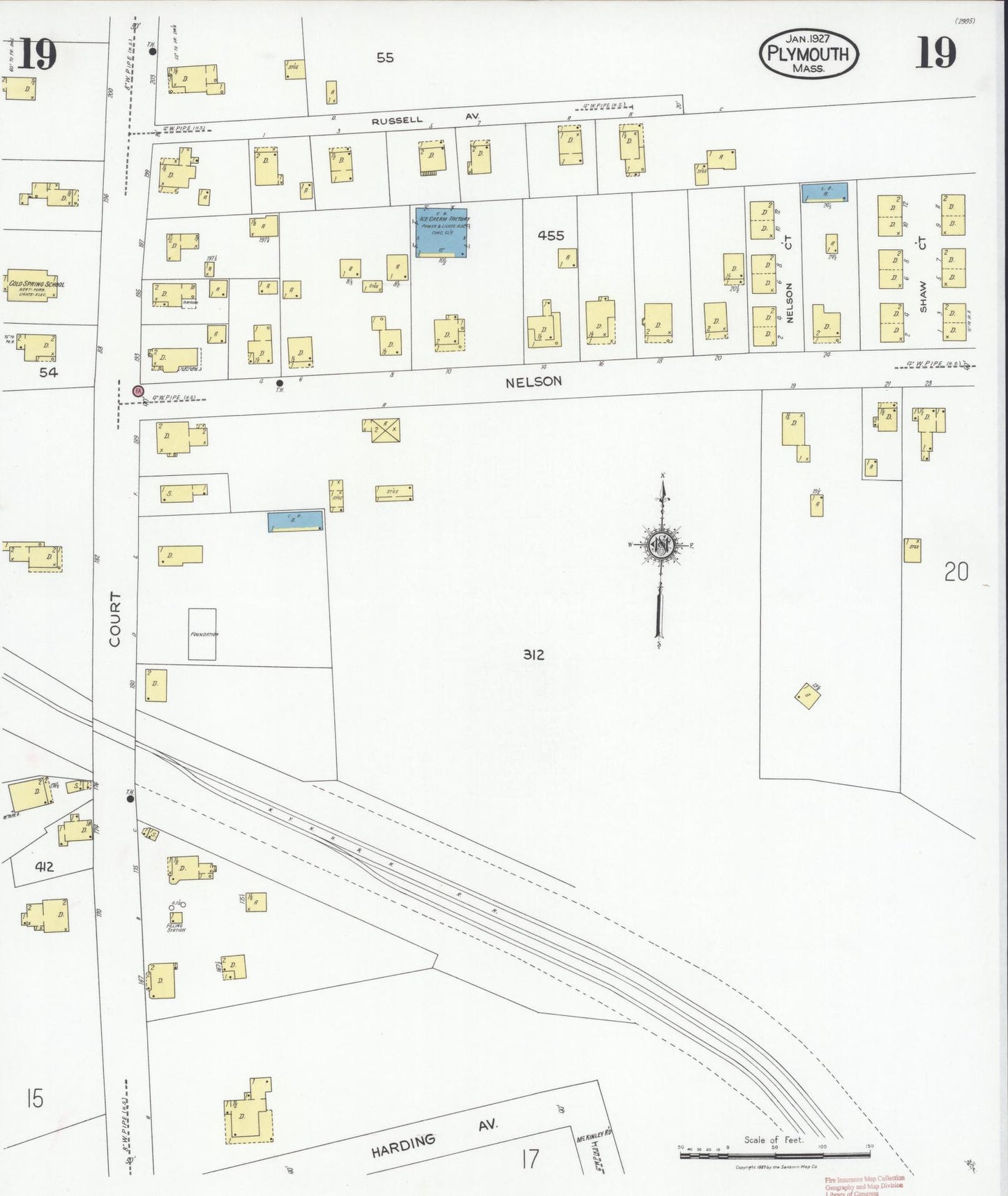 Sanborn Fire Insurance Map from Plymouth, Plymouth County, Massachusetts (1927), Sheet #0019 - Historic Sanborn Fire Insurance Map Print, vintage old map wall art, antique decor, genealogy gift, Massachusetts Massachusetts map