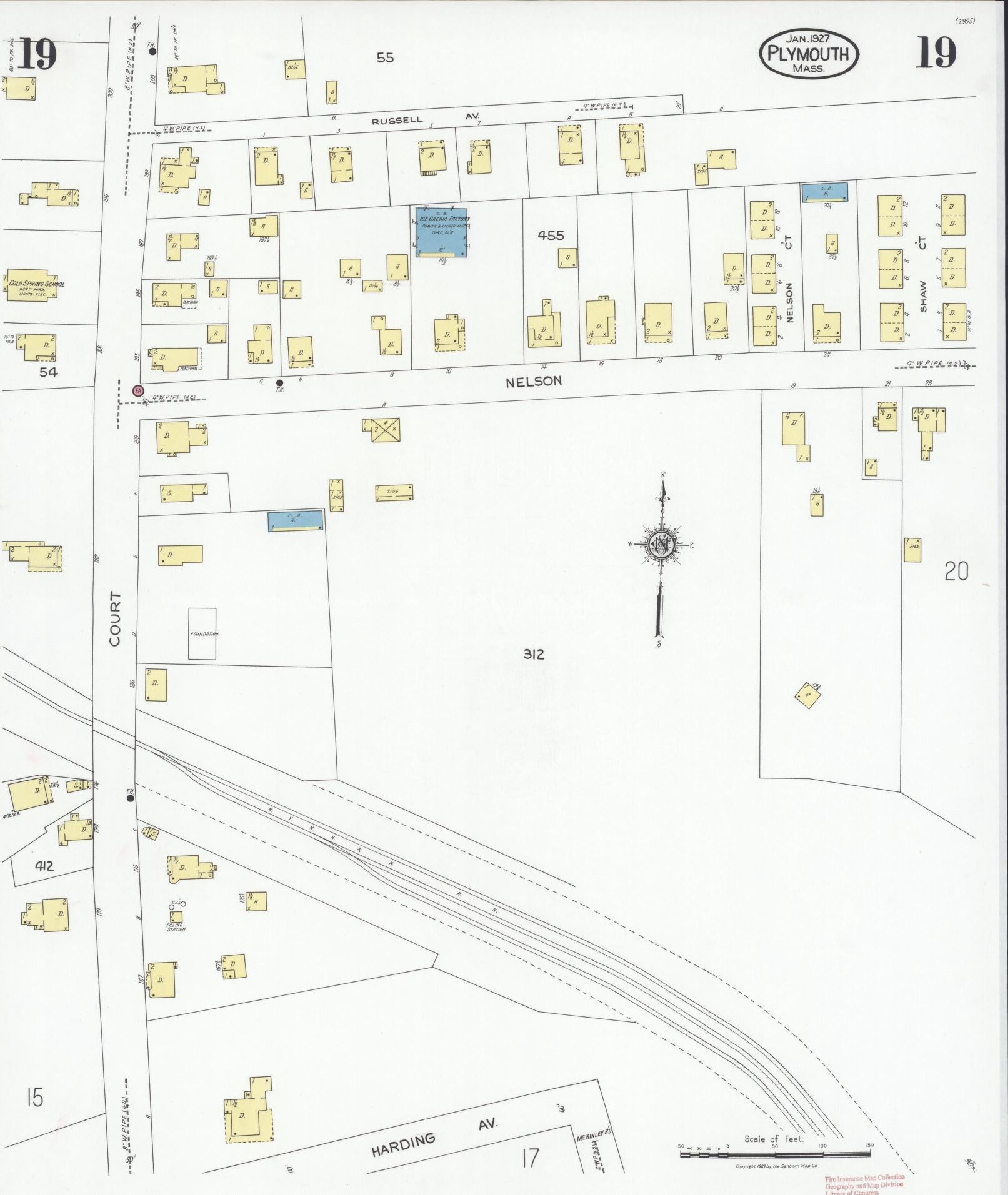Sanborn Fire Insurance Map from Plymouth, Plymouth County, Massachusetts (1927), Sheet #0019 - Historic Sanborn Fire Insurance Map Print, vintage old map wall art, antique decor, genealogy gift, Massachusetts Massachusetts map