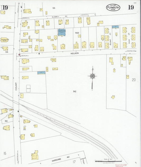 Sanborn Fire Insurance Map from Plymouth, Plymouth County, Massachusetts (1927), Sheet #0019 - Historic Sanborn Fire Insurance Map Print, vintage old map wall art, antique decor, genealogy gift, Massachusetts Massachusetts map