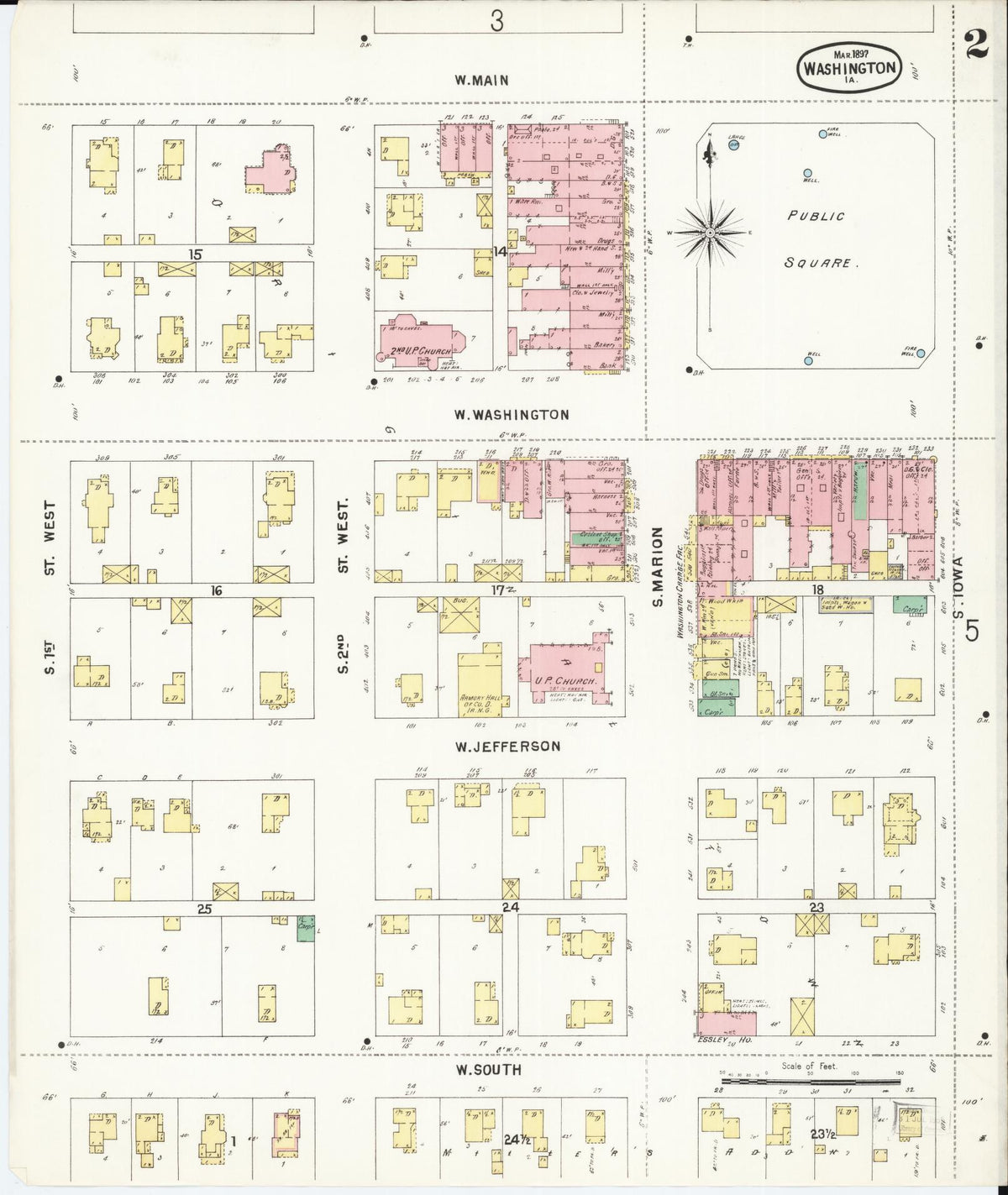 Sanborn Fire Insurance Map from Washington, Washington County, Iowa (1897), Sheet #0002 - Historic Sanborn Fire Insurance Map Print, vintage old map wall art
