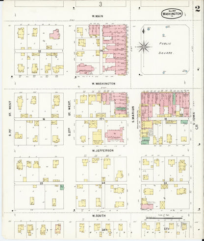 Sanborn Fire Insurance Map from Washington, Washington County, Iowa (1897), Sheet #0002 - Historic Sanborn Fire Insurance Map Print, vintage old map wall art