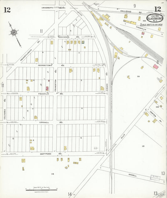 Sanborn Fire Insurance Map from Glassboro, Gloucester County, New Jersey (1923), Sheet #0012 - Historic Sanborn Fire Insurance Map Print, vintage old map wall art, antique decor, genealogy gift, New Jersey New Jersey map