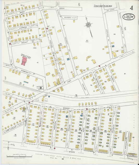 Sanborn Fire Insurance Map from Ludlow, Hampden County, Massachusetts (1919), Sheet #0004 - Historic Sanborn Fire Insurance Map Print, vintage old map wall art, antique decor, genealogy gift, Massachusetts Massachusetts map