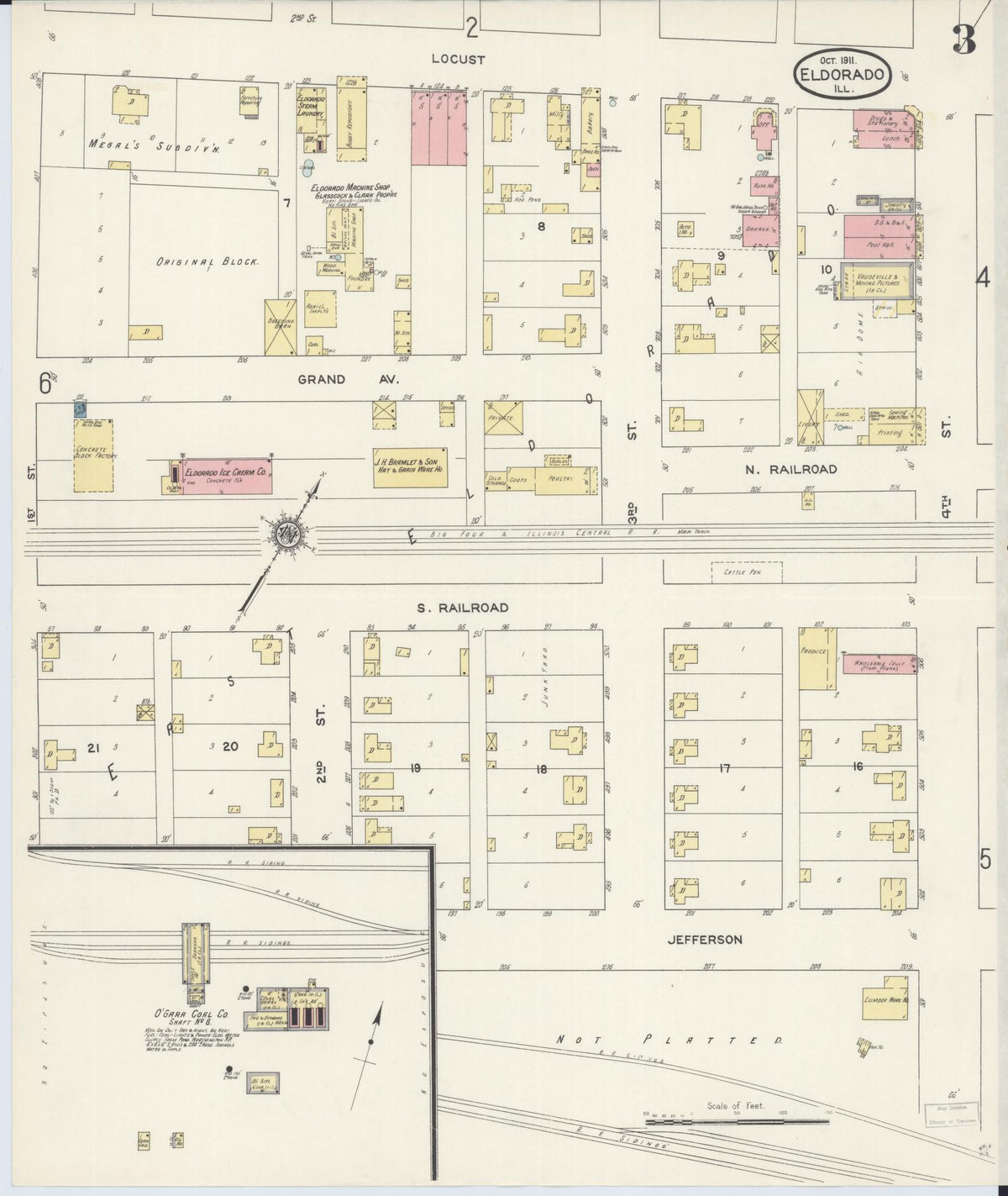 Sanborn Fire Insurance Map from Eldorado, Saline County, Illinois (1911), Sheet #0003 - Complete Map Set gallery image, historic Sanborn map, vintage wall art, Illinois Illinois