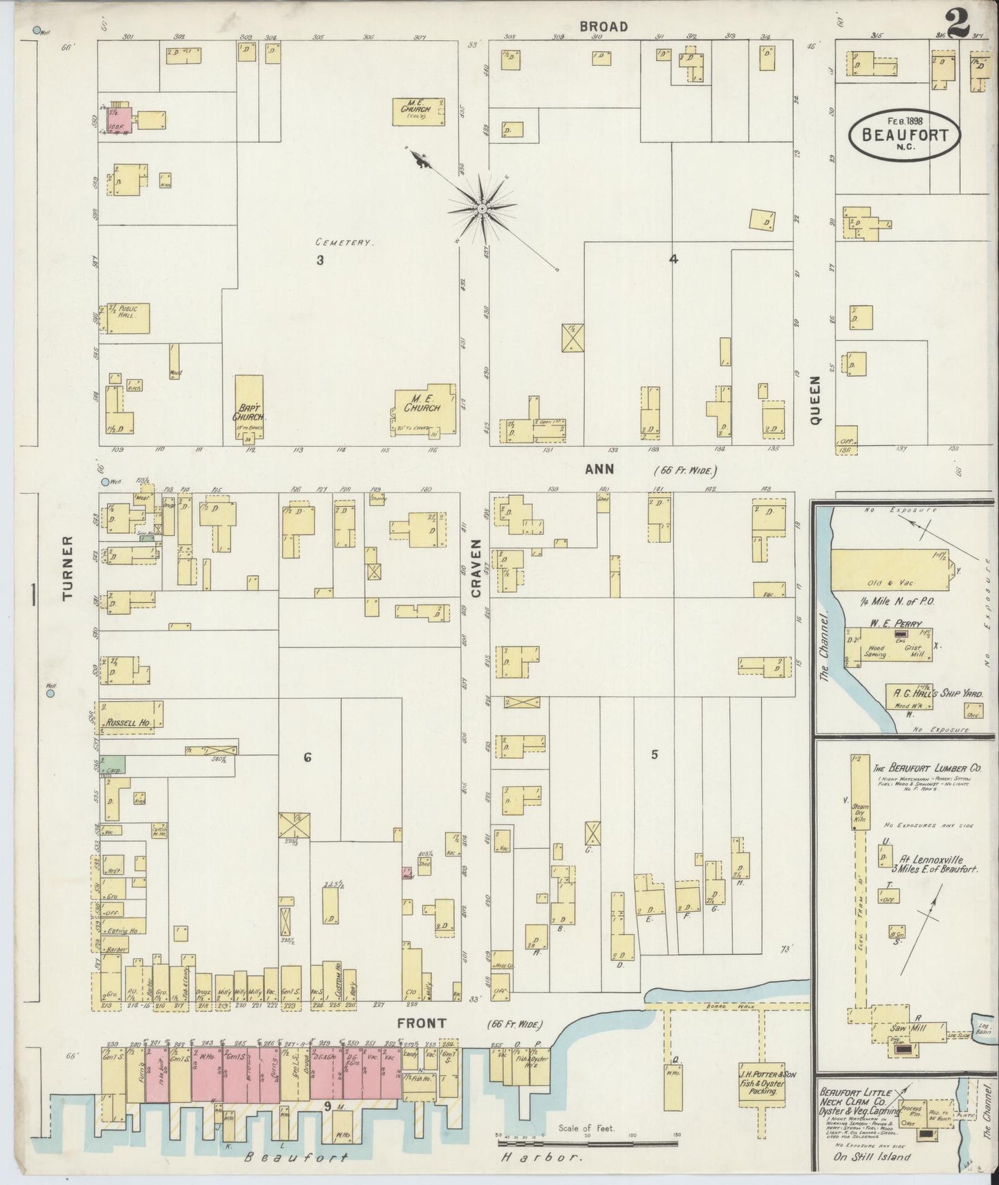 Sanborn Fire Insurance Map from Beaufort, Carteret County, North Carolina (1898), Sheet #0002 - Historic Sanborn Fire Insurance Map Print, vintage old map wall art, antique decor, genealogy gift, North Carolina North Carolina map