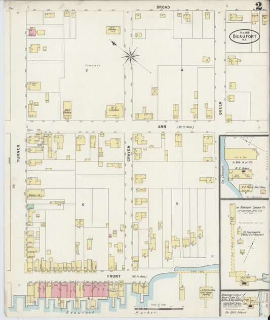 Sanborn Fire Insurance Map from Beaufort, Carteret County, North Carolina (1898), Sheet #0002 - Historic Sanborn Fire Insurance Map Print, vintage old map wall art, antique decor, genealogy gift, North Carolina North Carolina map