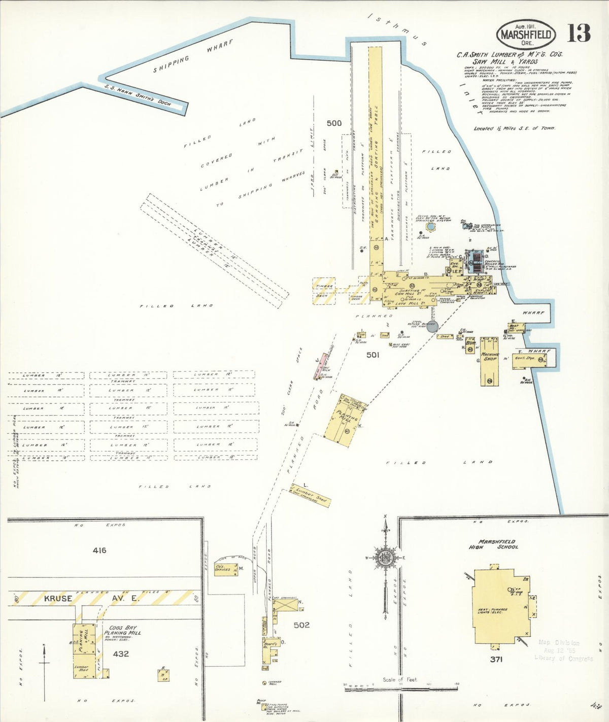 Sanborn Fire Insurance Map from Marshfield, Coos County, Oregon (1911), Sheet #0013 - Historic Sanborn Fire Insurance Map Print, vintage old map wall art, antique decor, genealogy gift, Oregon Oregon map