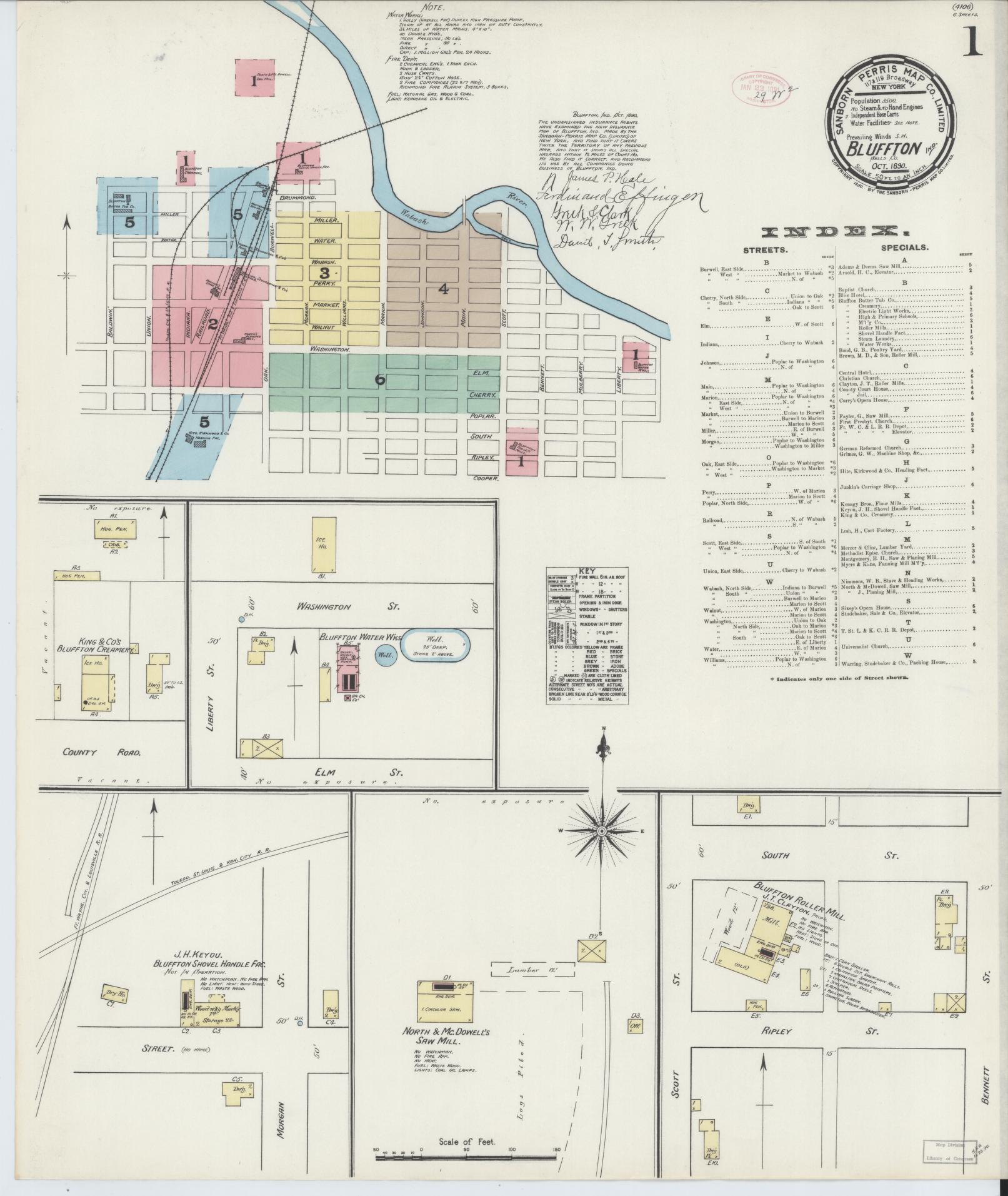 Sanborn Fire Insurance Map from Bluffton, Wells County, Indiana (1890), Sheet #0001 - Complete Map Set gallery image, historic Sanborn map, vintage wall art, Indiana Indiana