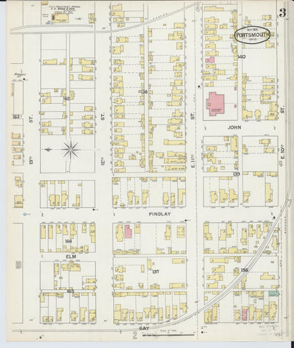Sanborn Fire Insurance Map from Portsmouth, Scioto County, Ohio (1892), Sheet #0003 - Historic Sanborn Fire Insurance Map Print, vintage old map wall art, antique decor, genealogy gift, Ohio Ohio map