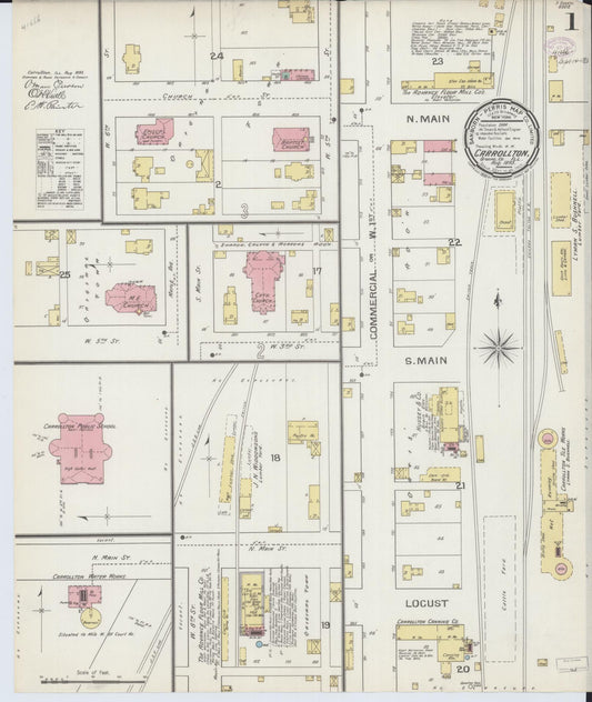Sanborn Fire Insurance Map from Carrollton, Greene County, Illinois (1893), Sheet #0001 - Historic Sanborn Fire Insurance Map Print, vintage old map wall art, antique decor, genealogy gift, Illinois Illinois map