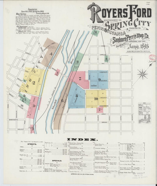 Sanborn Fire Insurance Map from Royersford, Montgomery County, Pennsylvania (1895), Sheet #0001 - Historic Sanborn Fire Insurance Map Print, vintage old map wall art, antique decor, genealogy gift, Pennsylvania Pennsylvania map