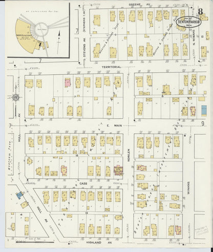Sanborn Fire Insurance Map from Benton Harbor, Berrien County, Michigan (1917), Sheet #0008 - Complete Map Set gallery image, historic Sanborn map, vintage wall art, Michigan Michigan