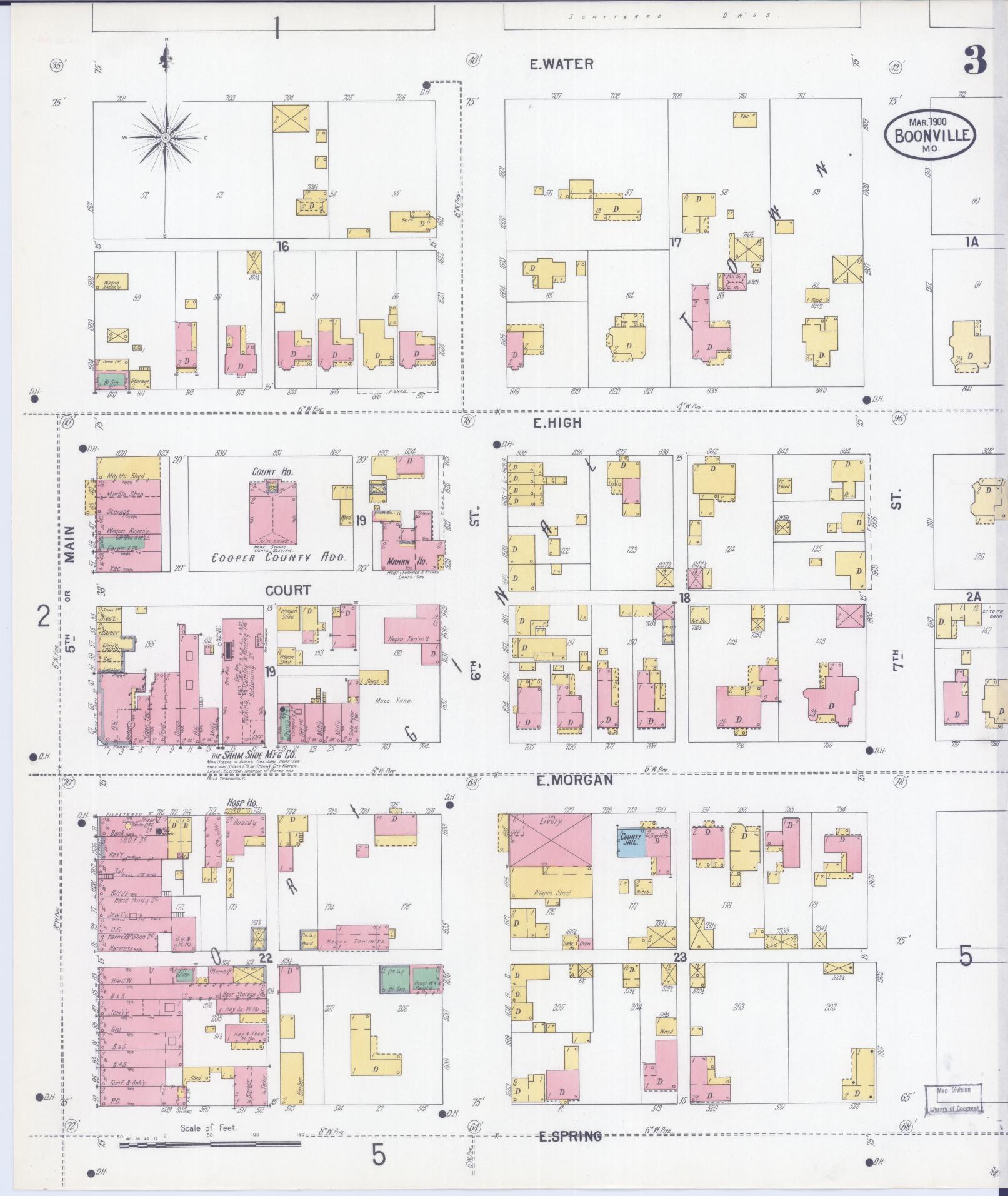 Sanborn Fire Insurance Map from Boonville, Cooper County, Missouri (1900), Sheet #0003 - Complete Map Set gallery image, historic Sanborn map, vintage wall art, Missouri Missouri