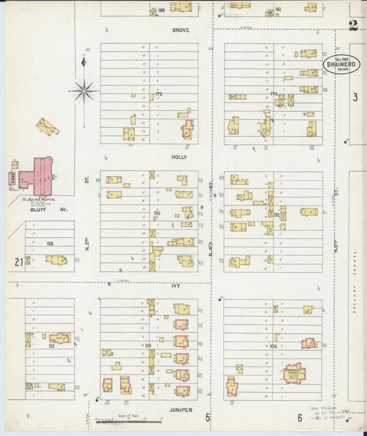 Sanborn Fire Insurance Map from Brainerd, Crow Wing County, Minnesota (1902), Sheet #0002 - Historic Sanborn Fire Insurance Map Print, vintage old map wall art, antique decor, genealogy gift, Minnesota Minnesota map