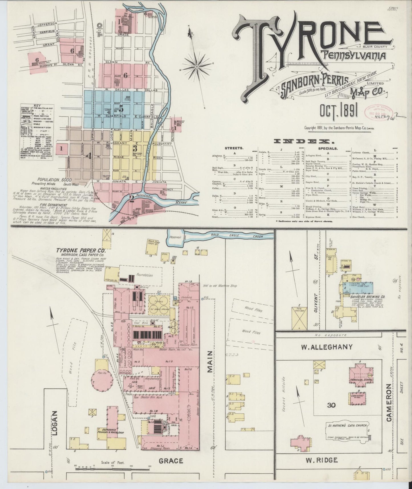 Sanborn Fire Insurance Map from Tyrone, Blair County, Pennsylvania (1891), Sheet #0001 - Complete Map Set gallery image, historic Sanborn map, vintage wall art, Pennsylvania Pennsylvania